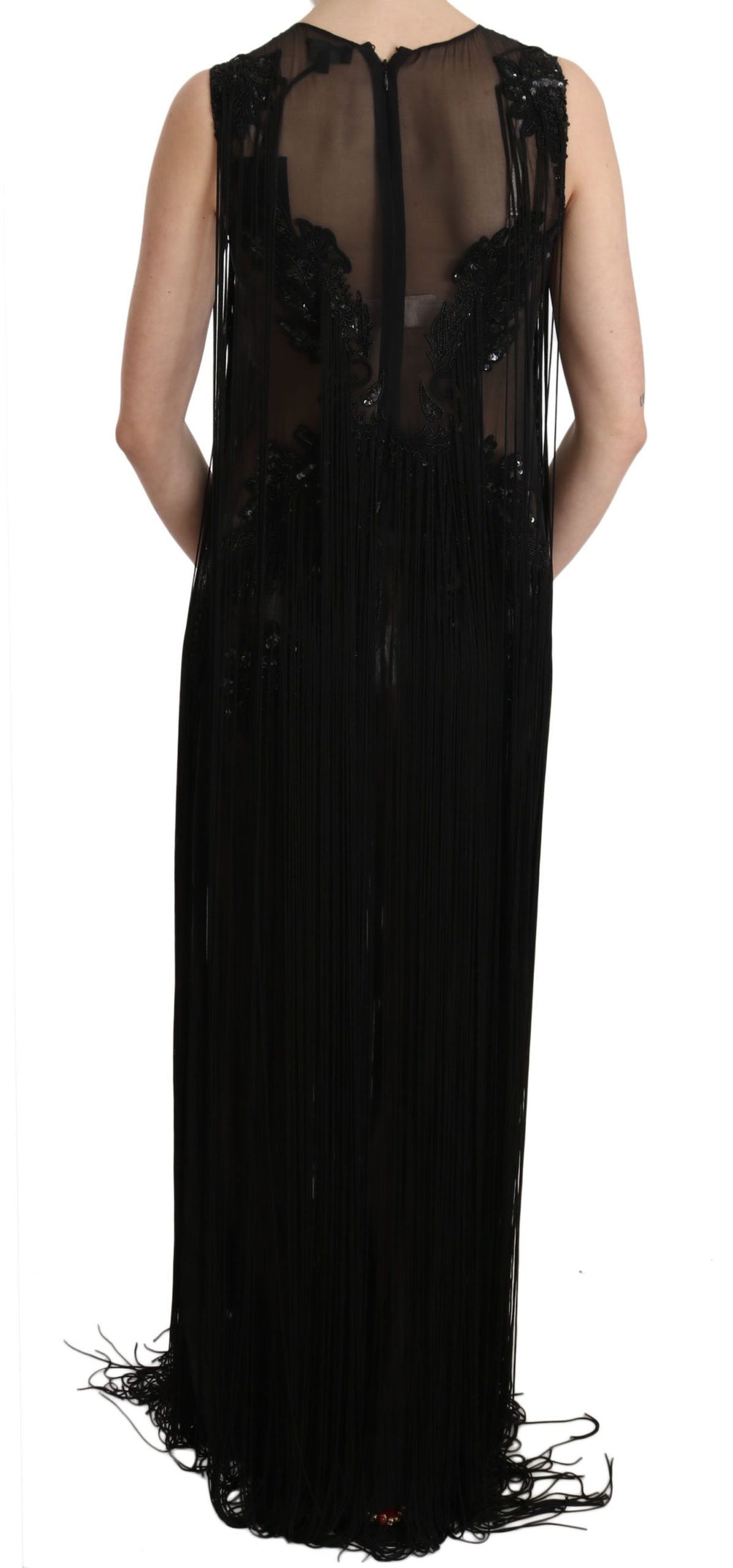 John Richmond Schwarzes Seidenkleid mit Paillettenbesatz
