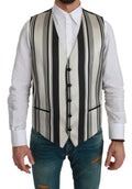 Dolce & Gabbana White Black Stripes Waistcoat Formal Vest