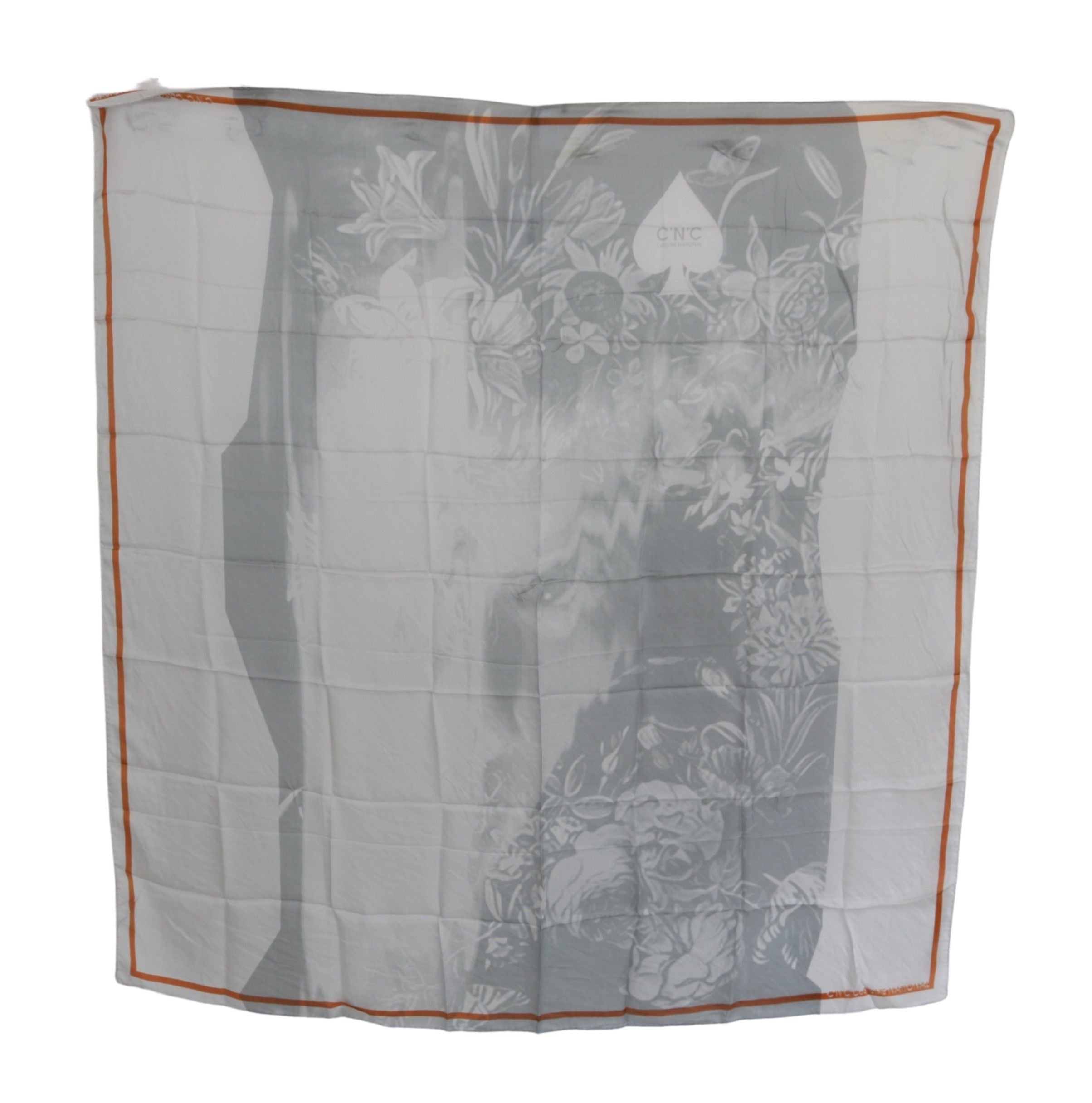 Costume National Grauer orangefarbener Seiden-Foulard-Wickeltuch