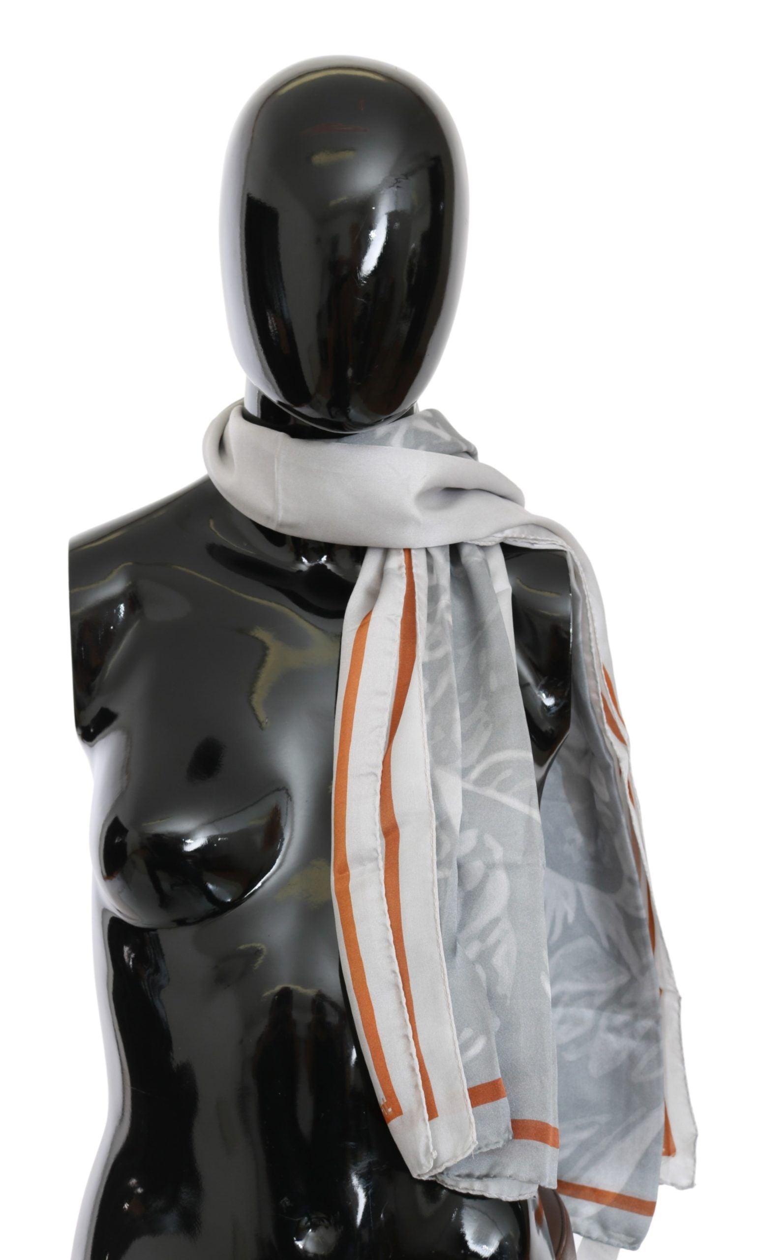 Costume National Grauer Roter Seidenschal Foulard Wickelschal