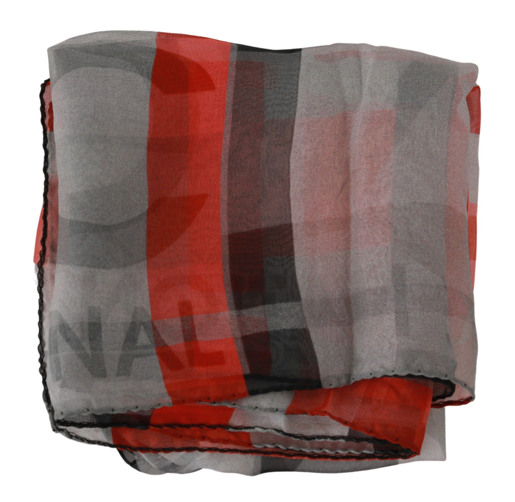Costume National Roter Schal aus 100% Seide mit grauem Markenzeichen