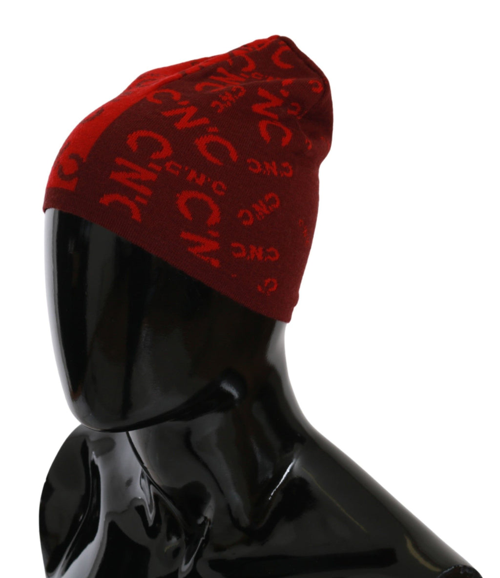 Costume National Rote Wollmischung Beanie-Mütze mit Markenzeichen