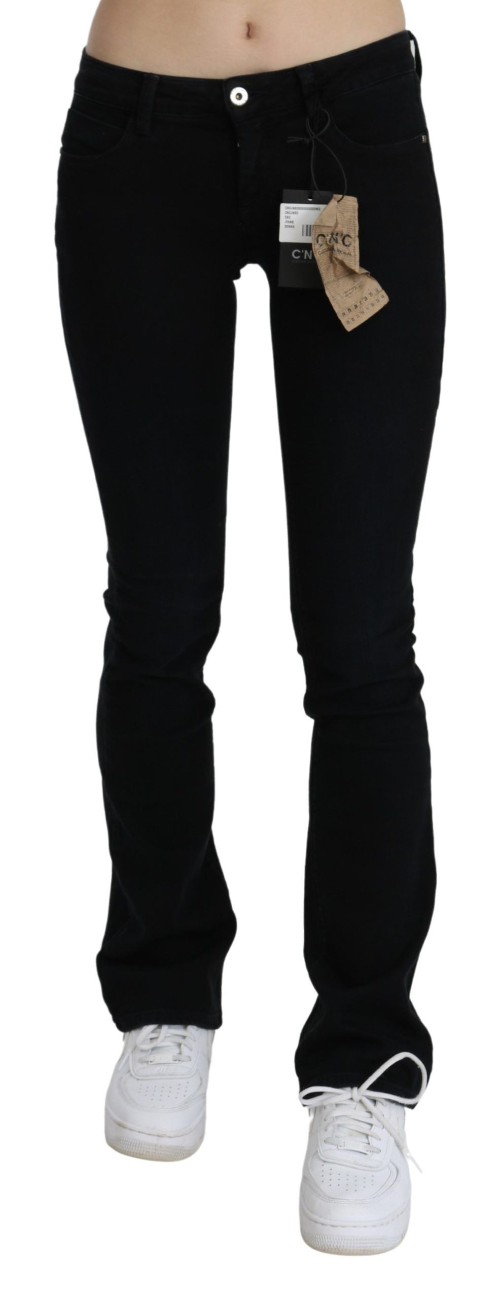 Costume National Schwarze Skinny-Jeans aus Baumwoll-Denim mit niedriger Taille