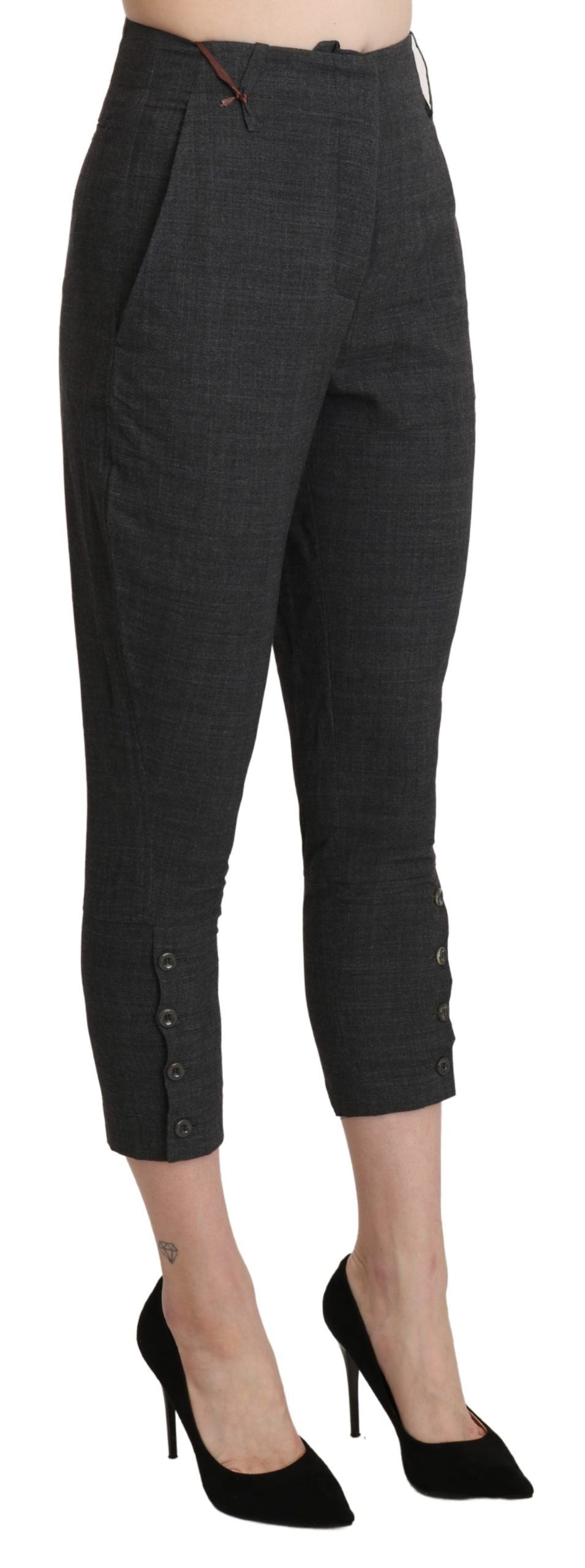 Ermanno Scervino Graue Capri-Hose mit hoher Taille aus beschnittener Baumwolle