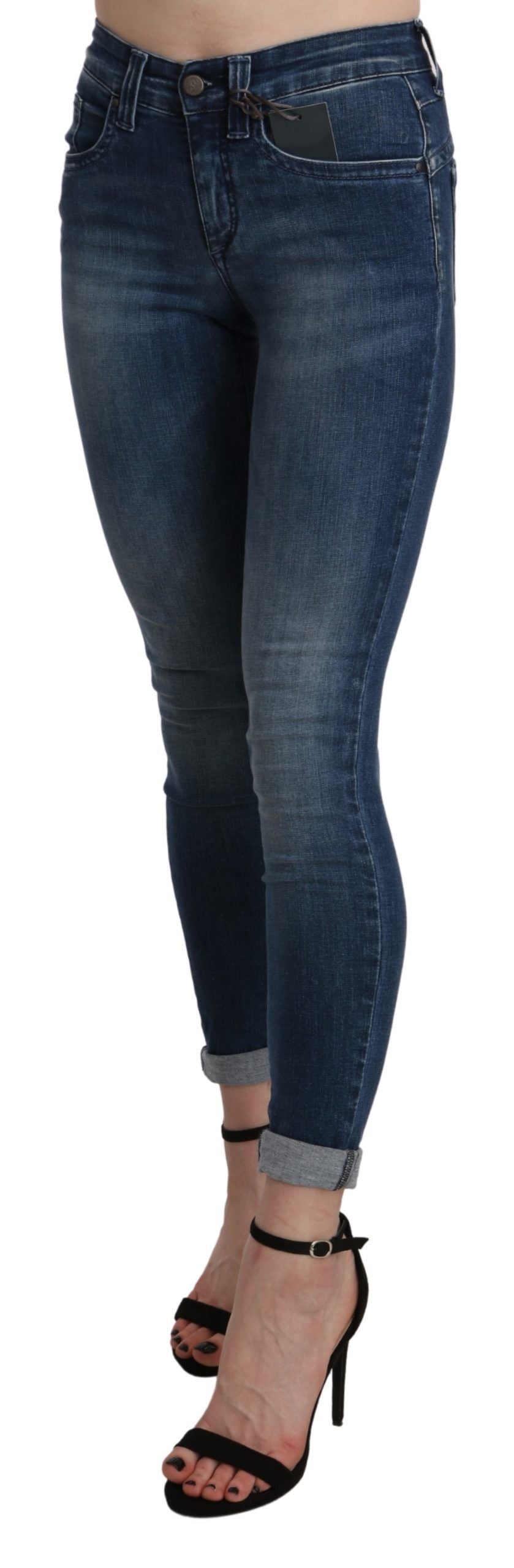 Ermanno Scervino Blau gewaschene High Waist Skinny Cropped Cotton Jeans