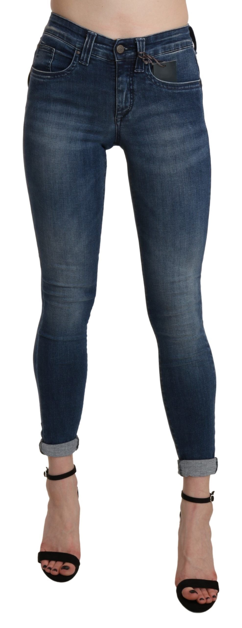 Ermanno Scervino Blau gewaschene High Waist Skinny Cropped Cotton Jeans