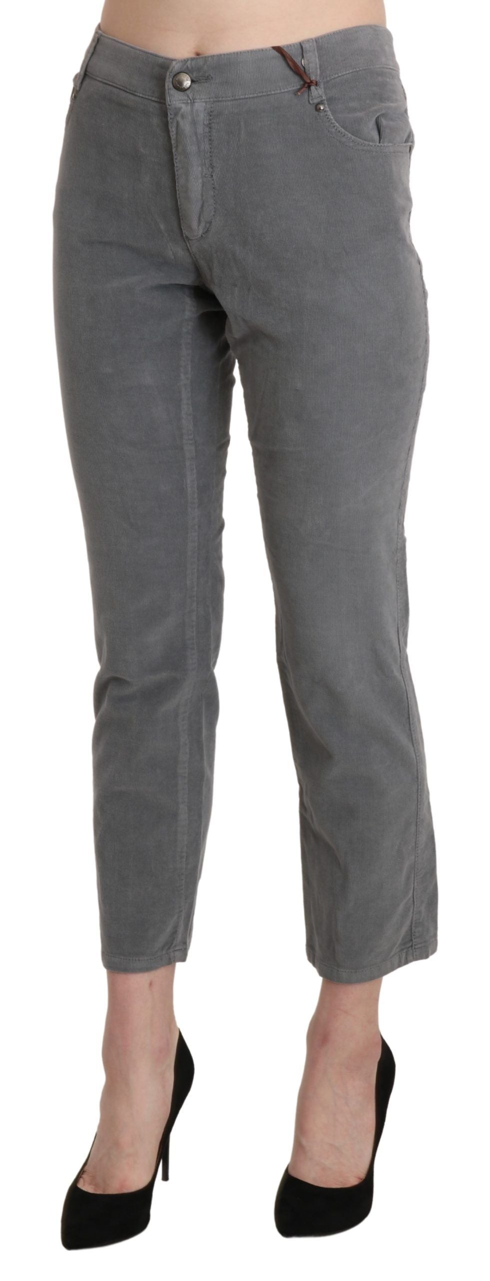 Ermanno Scervino Graue Cropped Baumwoll-Stretch-Hose