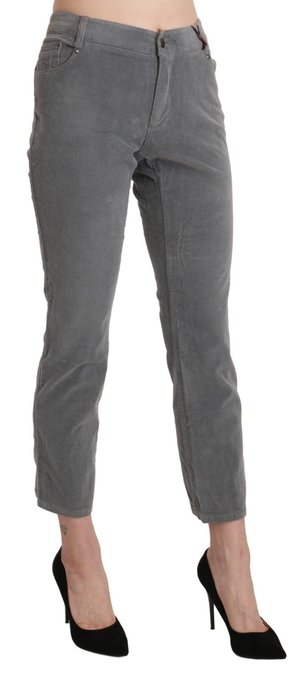 Ermanno Scervino Graue Cropped Baumwoll-Stretch-Hose