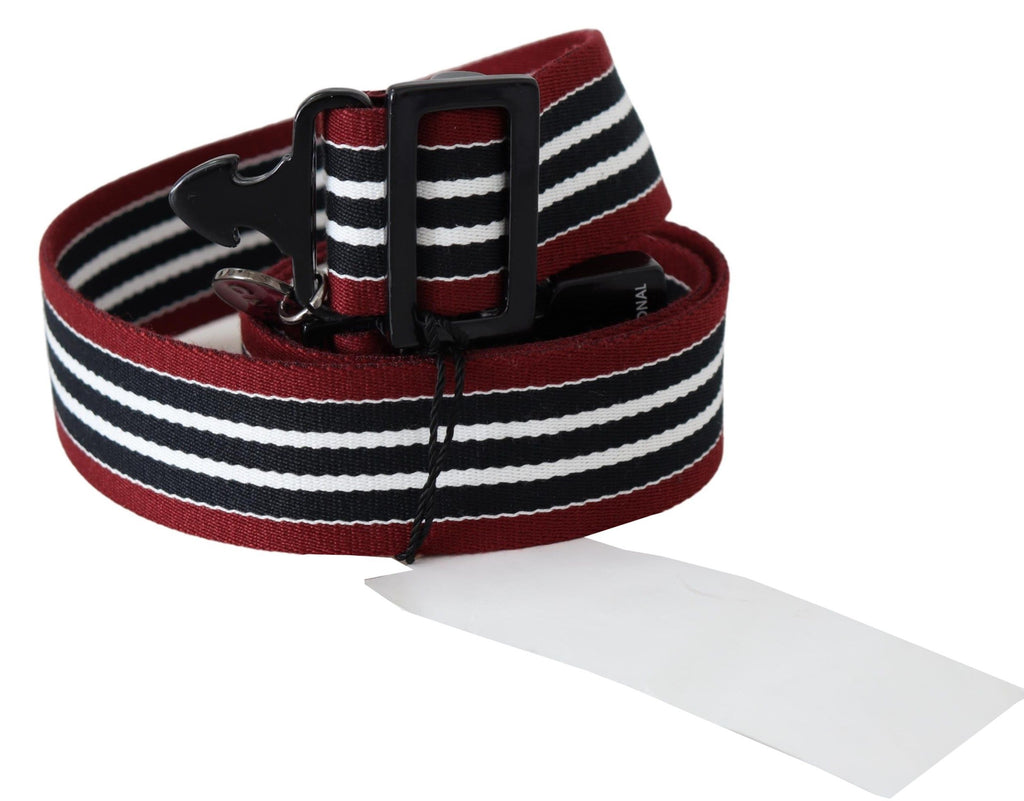 Costume National Maroon Schwarz Streifen Silber Schwarz Schnalle Gürtel