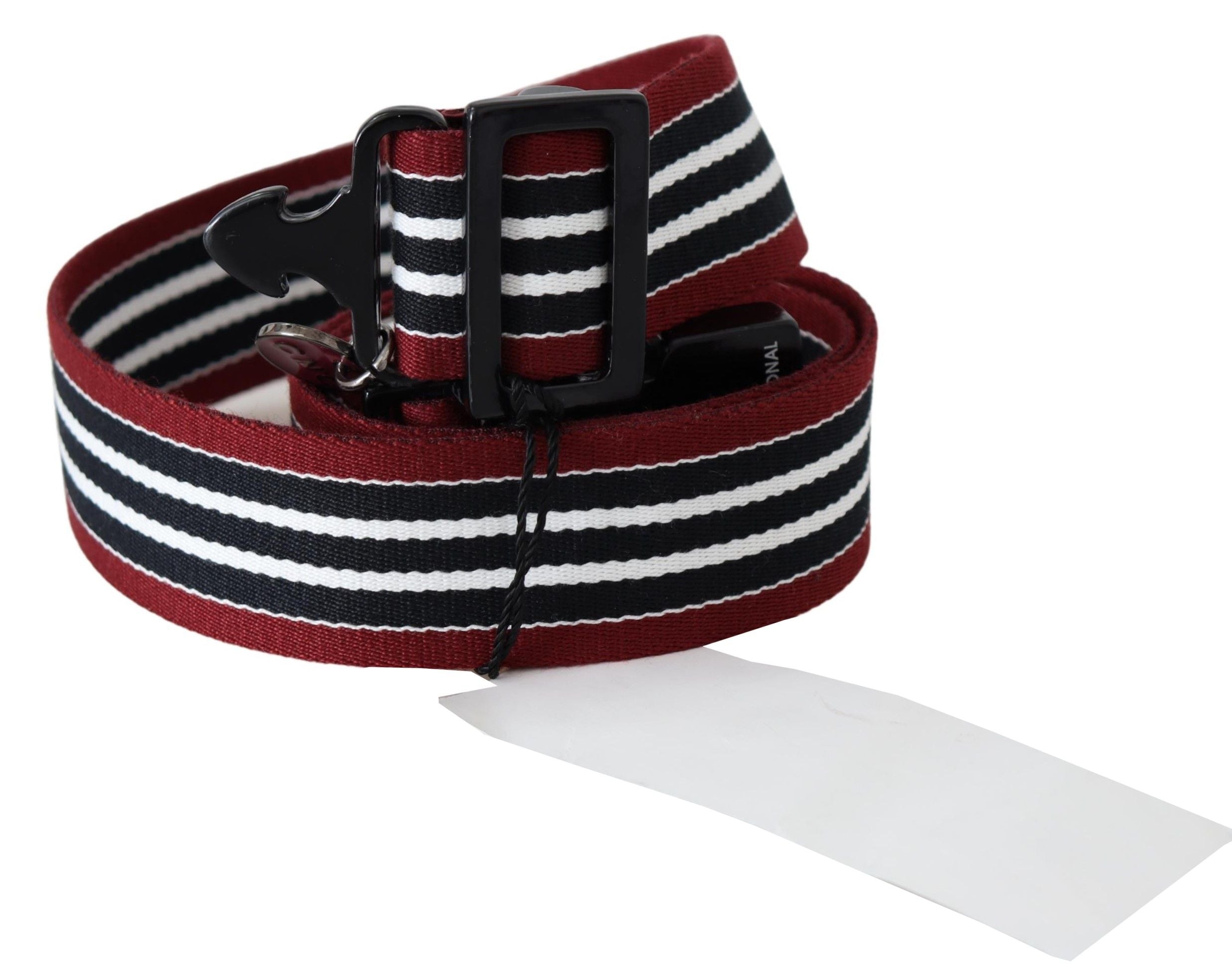Costume National Maroon Schwarz Streifen Silber Schwarz Schnalle Gürtel