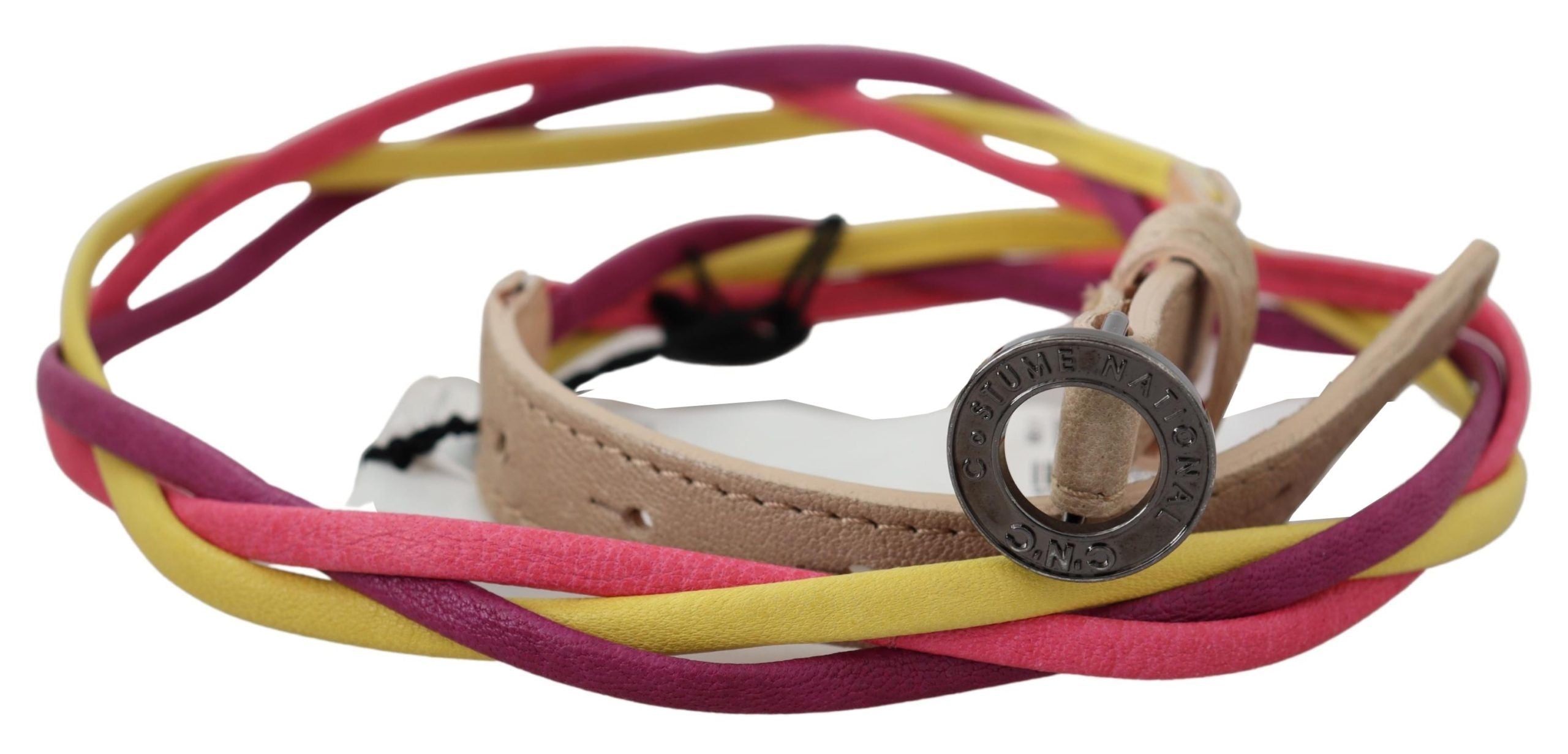 Costume National Multicolor Twisted Leather Kreis Schnalle Gürtel