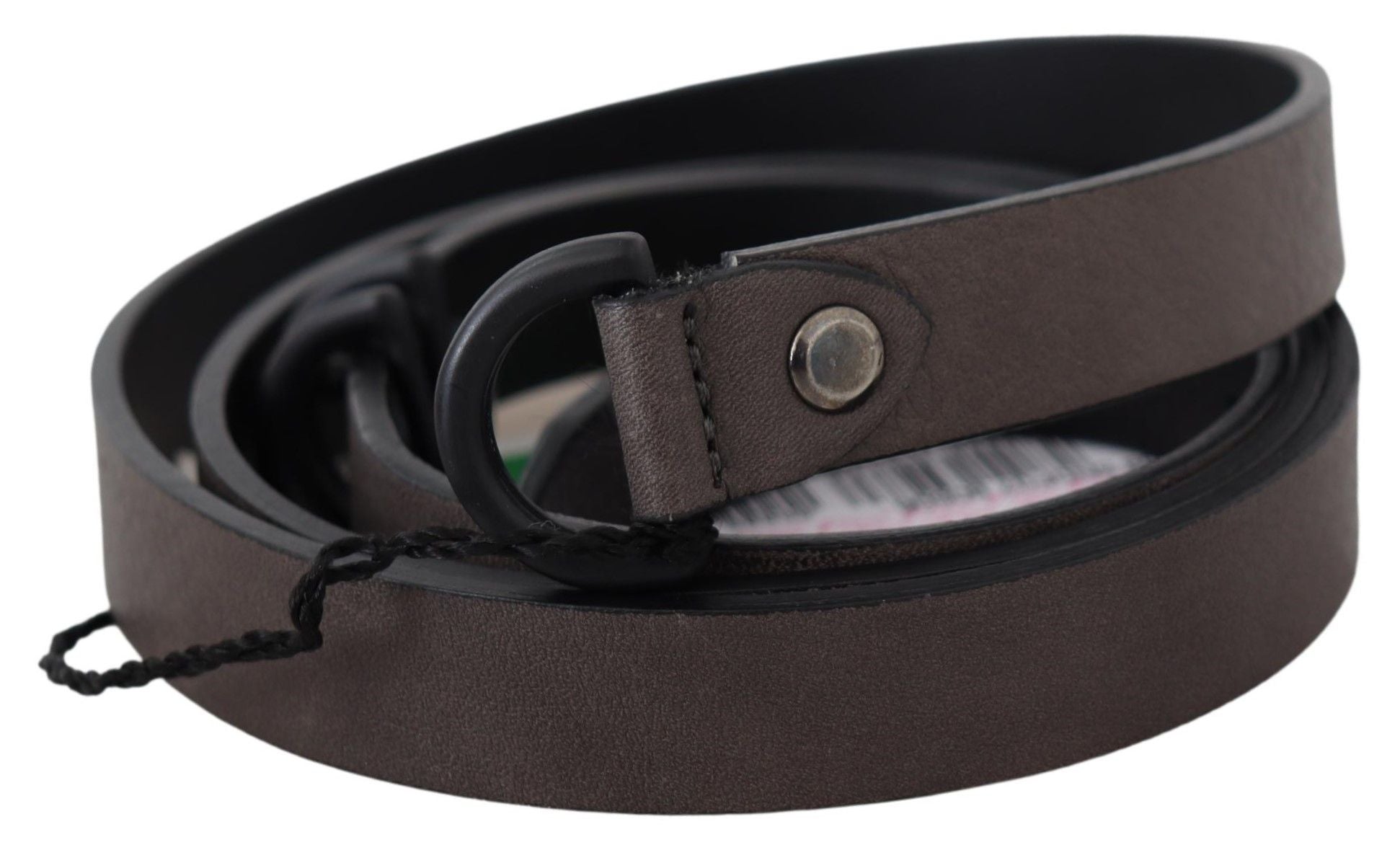 Costume National Brauner Leder-Skinny-Gürtel mit runder Schnalle