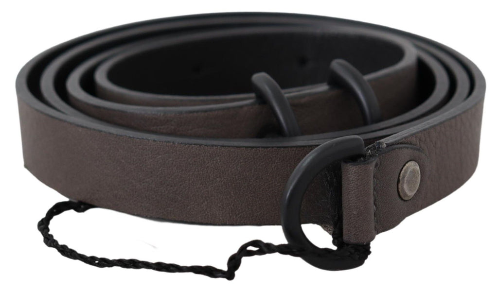 Costume National Brauner Leder-Skinny-Gürtel mit runder Schnalle