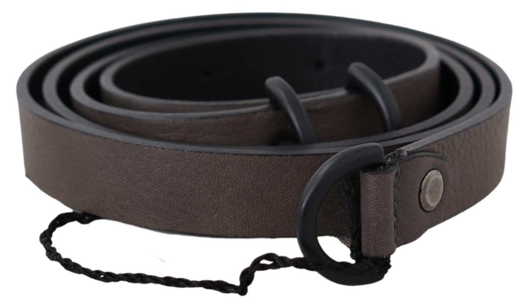 Costume National Brauner Leder-Skinny-Gürtel mit runder Schnalle