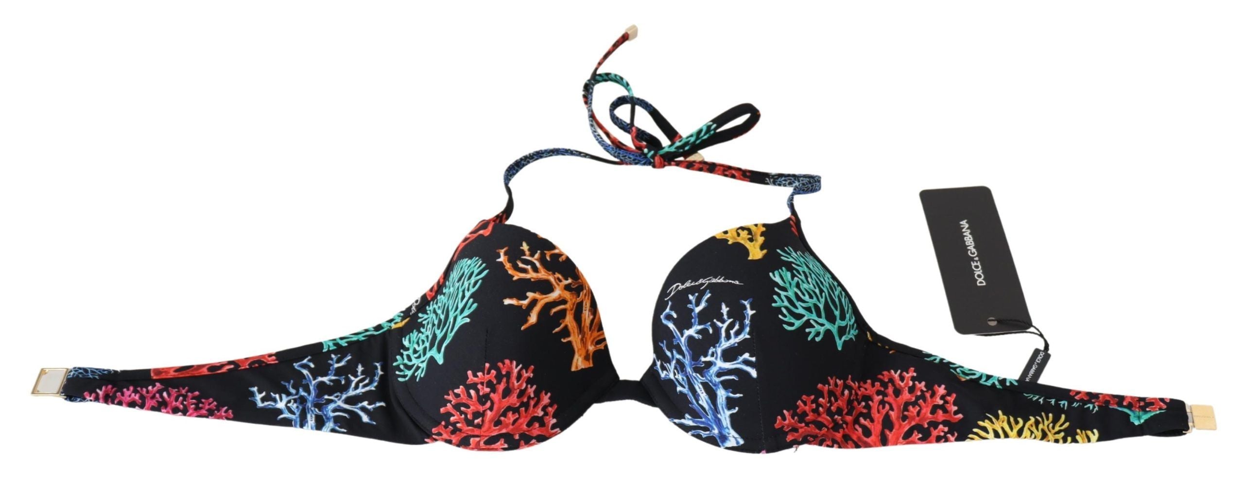 Dolce & Gabbana Schwarze Korallen Print Frauen Beachwear Bikini-Oberteile