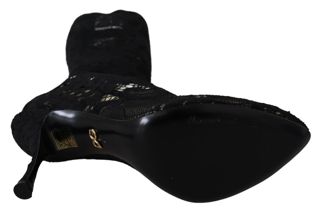 Dolce & Gabbana Black Taormina Lace Socks Boots Shoes Pumps