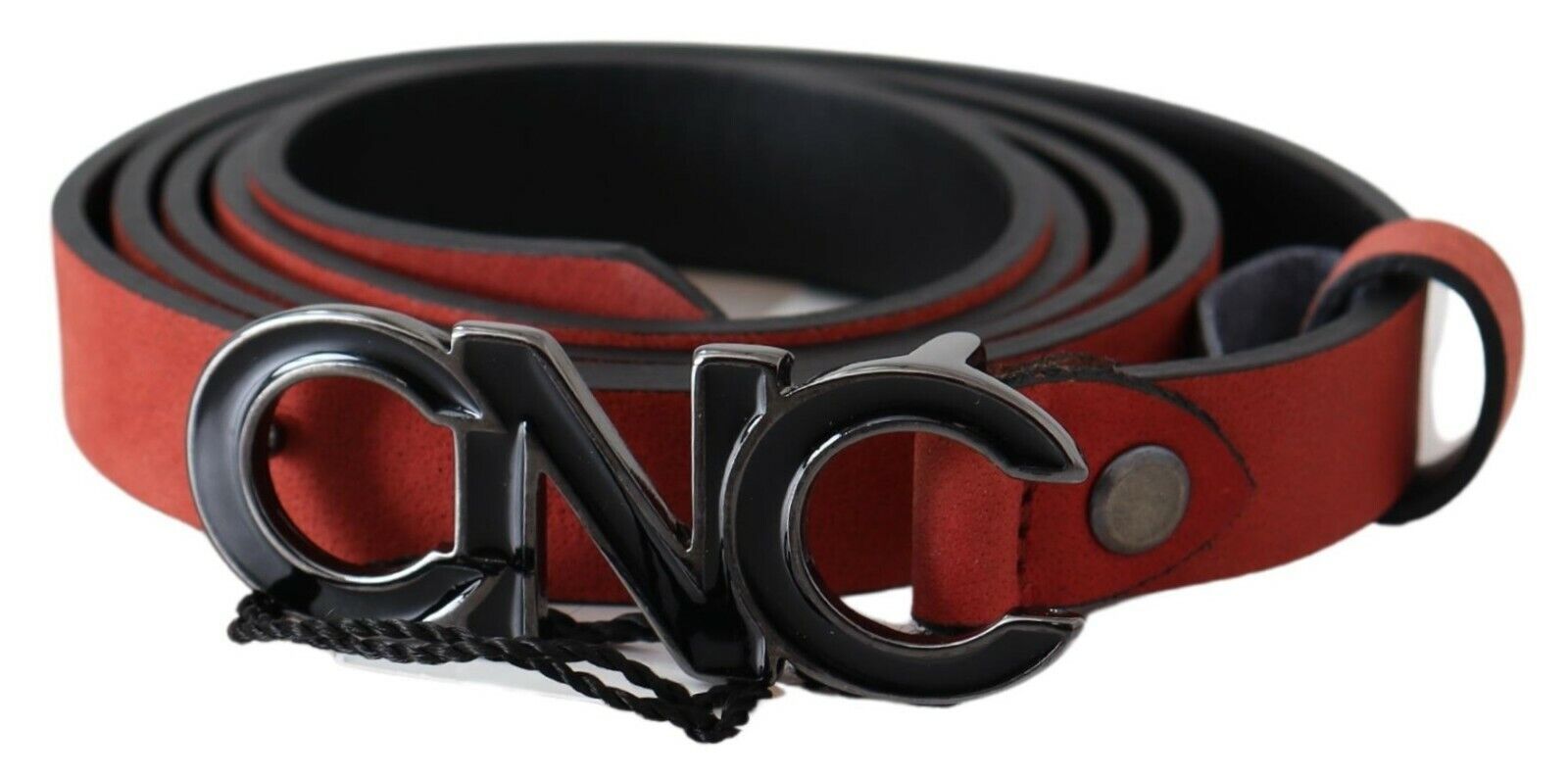 Costume National Rot Schwarz Leder Schwarz Logo Schnalle Blut Gürtel