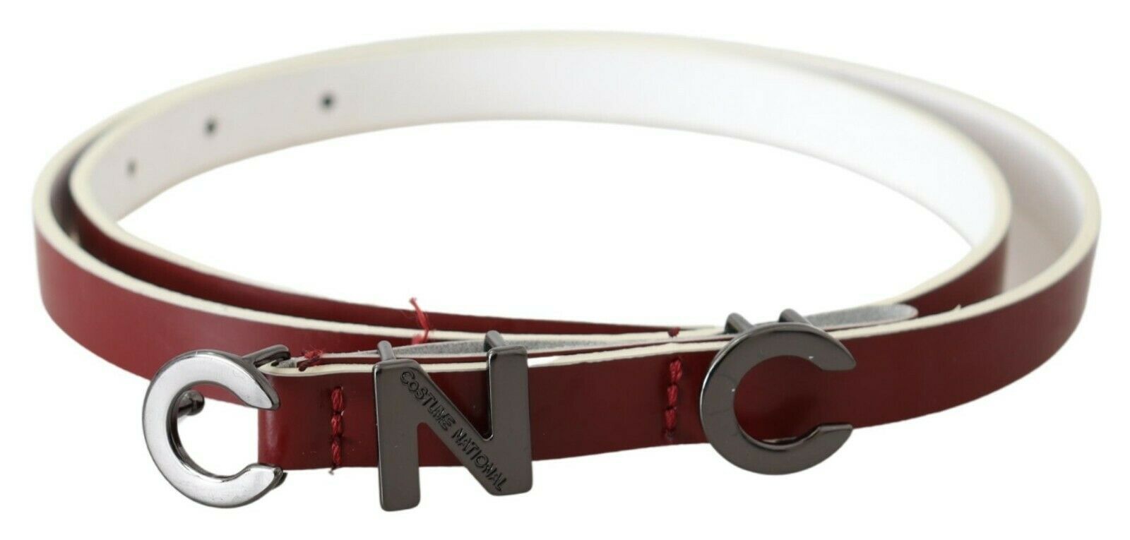 Costume National Maroon Leder Logo Skinny Mode
