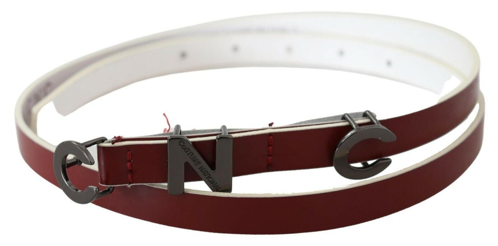 Costume National Maroon Leder Logo Skinny Mode