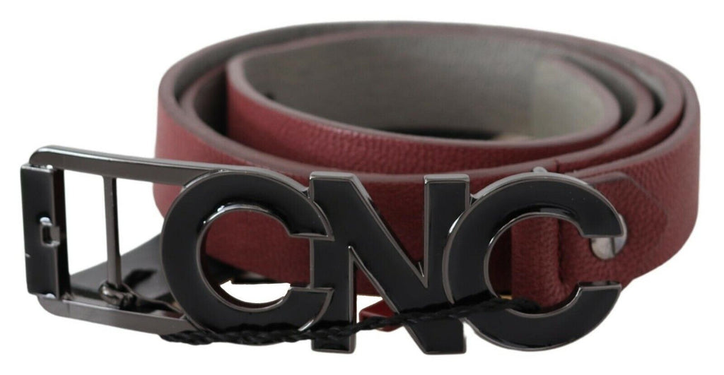 Costume National Maroon Skinny Leder Logo Mode Gürtel