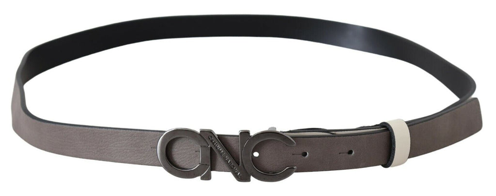 Costume National Weiß Schwarz Leder Brief Logo Schnalle Gürtel