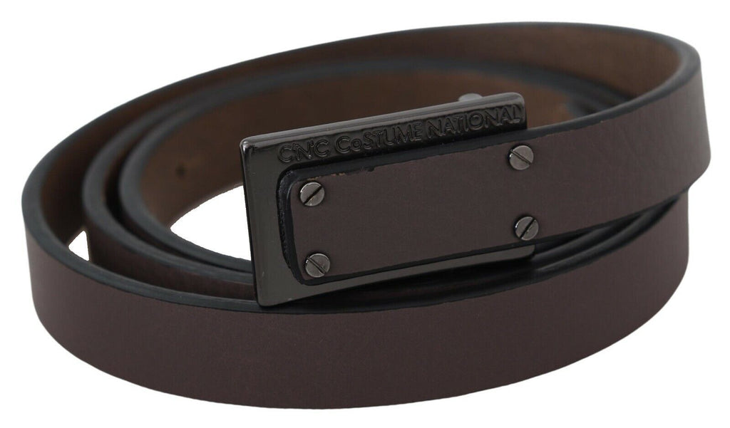 Costume National Brauner Leder Tactical Logo Schraubschnalle Gürtel