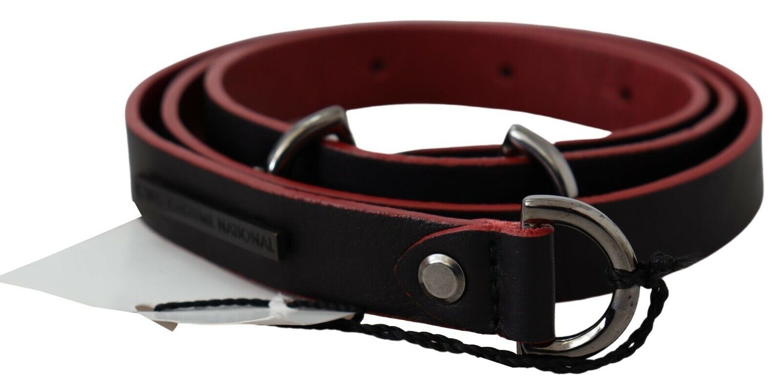 Costume National Schwarzer roter Skinny-Ledergürtel mit Logo