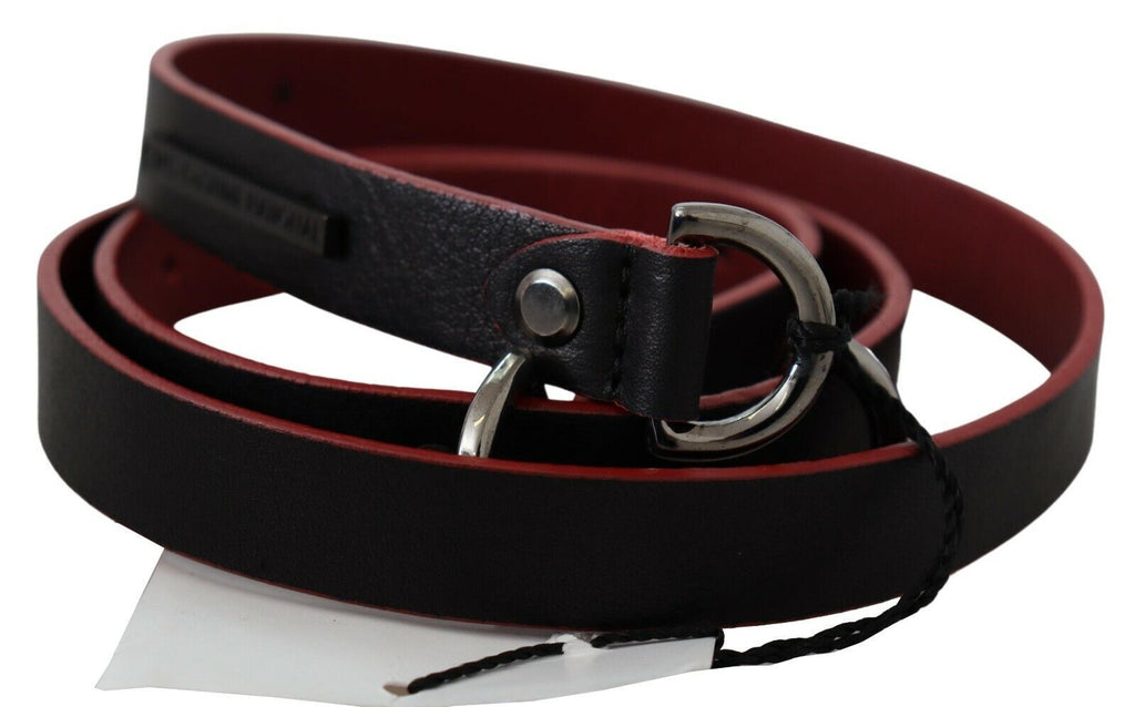 Costume National Schwarzer roter Skinny-Ledergürtel mit Logo
