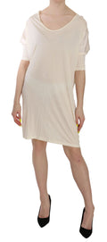Costume National Cremefarbenes knielanges Kleid mit Rundhalsausschnitt