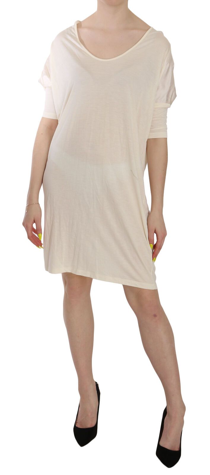 Costume National Cremefarbenes knielanges Kleid mit Rundhalsausschnitt