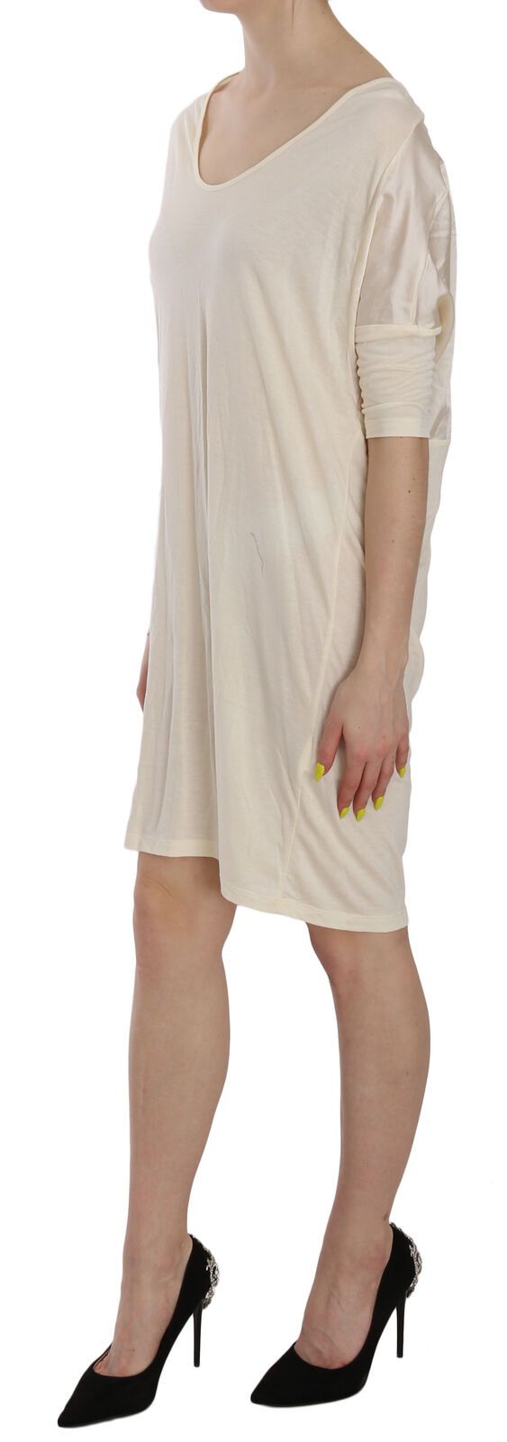 Costume National Cremefarbenes knielanges Kleid mit Rundhalsausschnitt