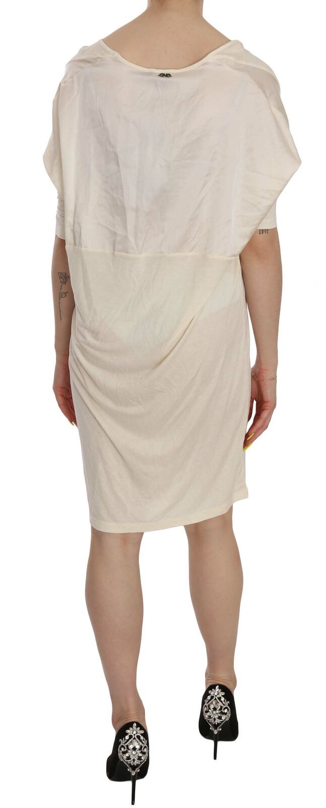 Costume National Cremefarbenes knielanges Kleid mit Rundhalsausschnitt