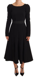 Dolce & Gabbana Black Wool Stretch Sheath Open Back Dress