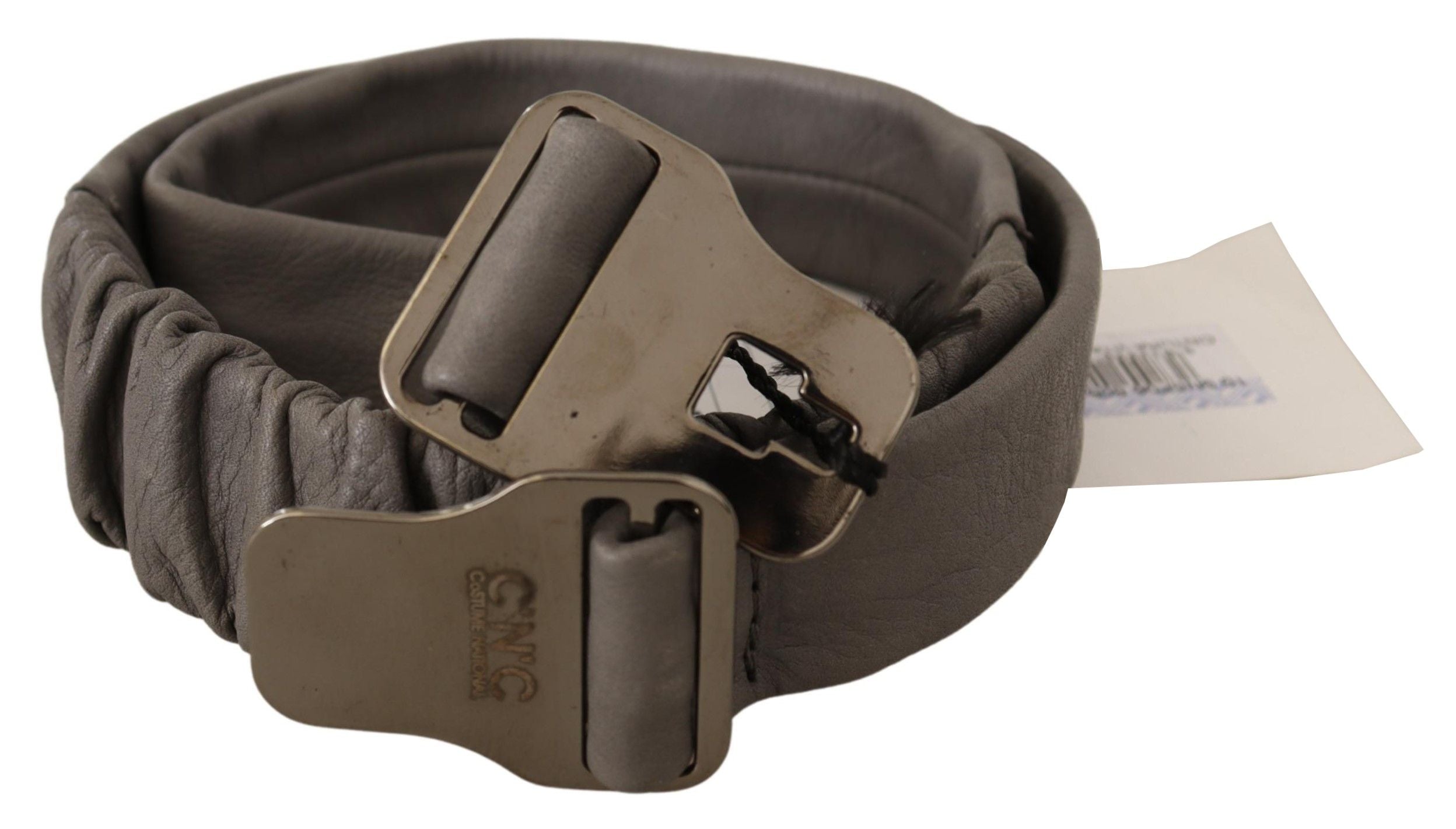 Costume National Grauer Leder Gürtel mit Silberschnalle