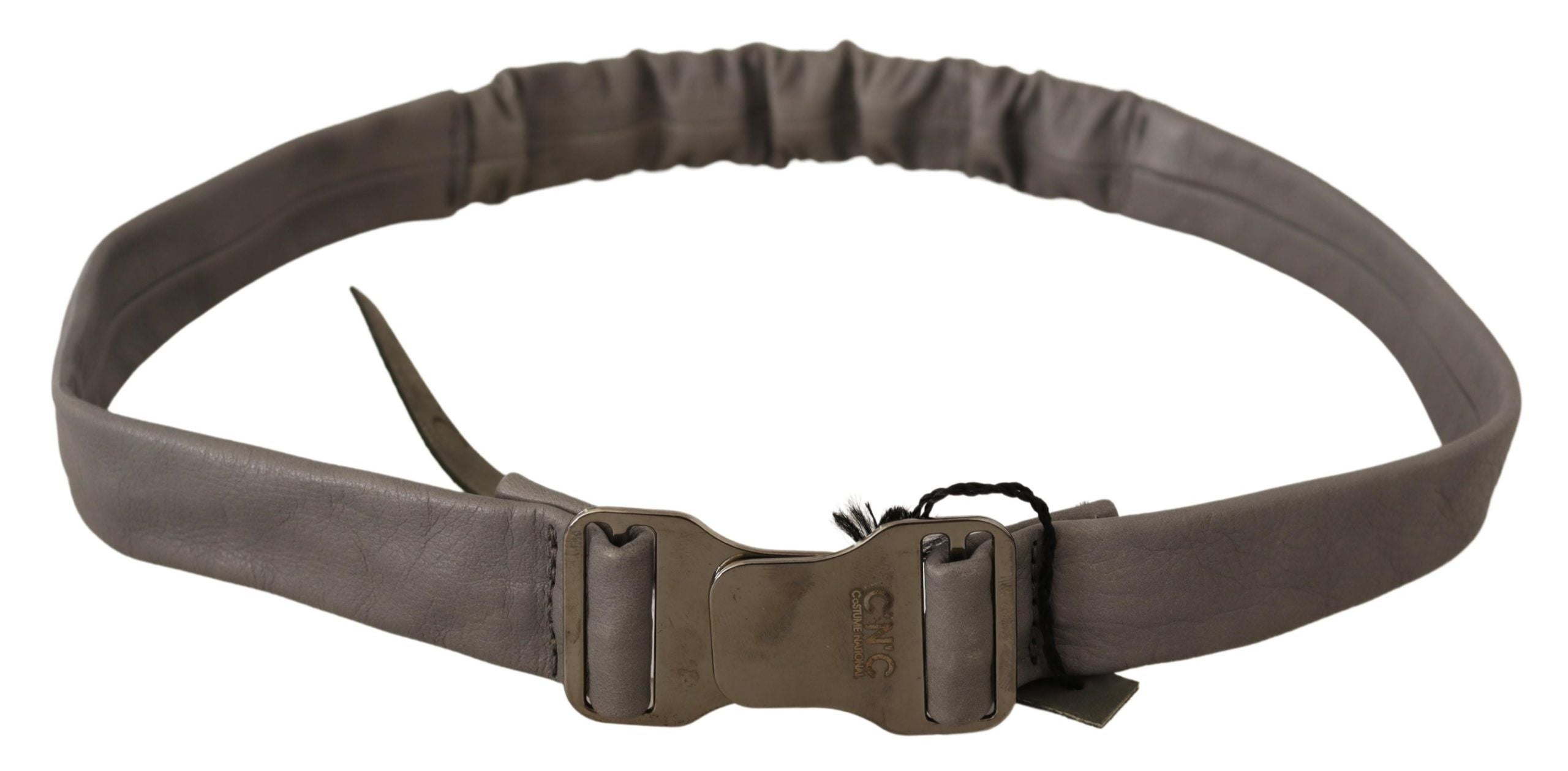 Costume National Grauer Leder Gürtel mit Silberschnalle