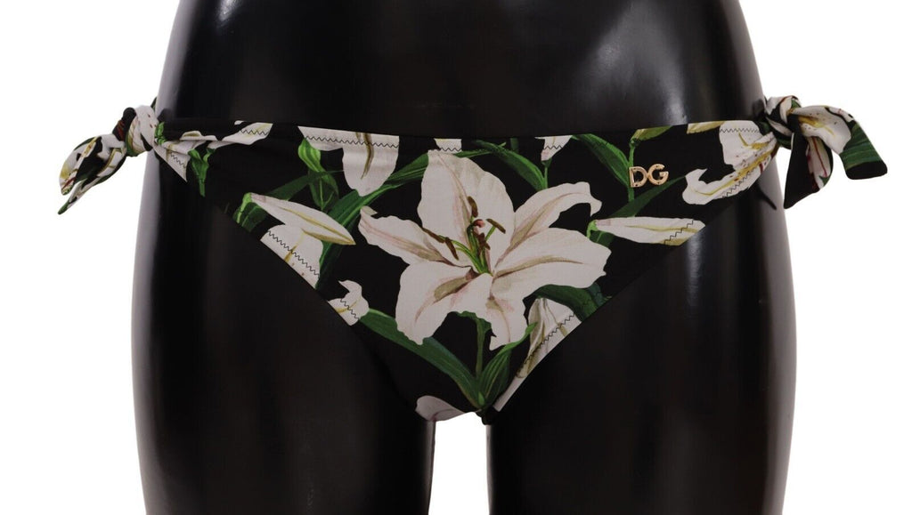 Dolce & Gabbana Bikini-Unterteil Schwarz Lily Print Badeanzug Bademode