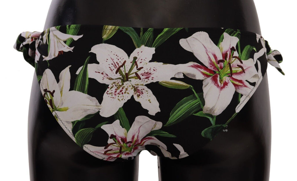 Dolce & Gabbana Bikini-Unterteil Schwarz Lily Print Badeanzug Bademode