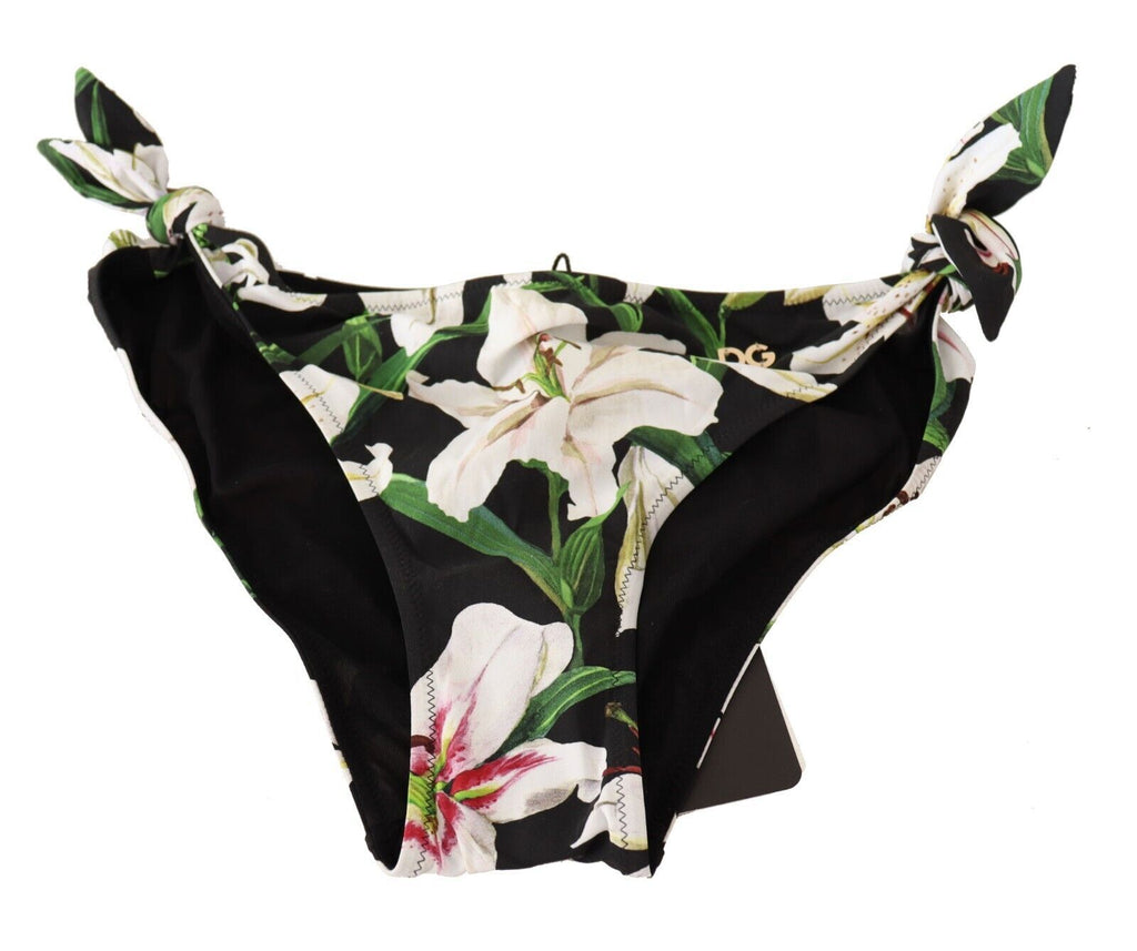 Dolce & Gabbana Bikini-Unterteil Schwarz Lily Print Badeanzug Bademode