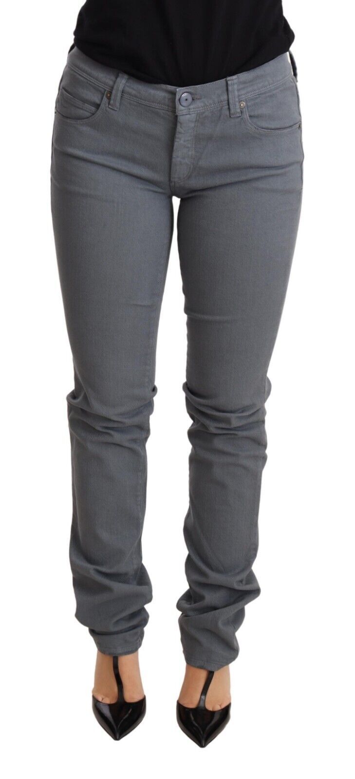 Ermanno Scervino Graue Skinny Slim Trouser Baumwolljeans mit niedriger Taille