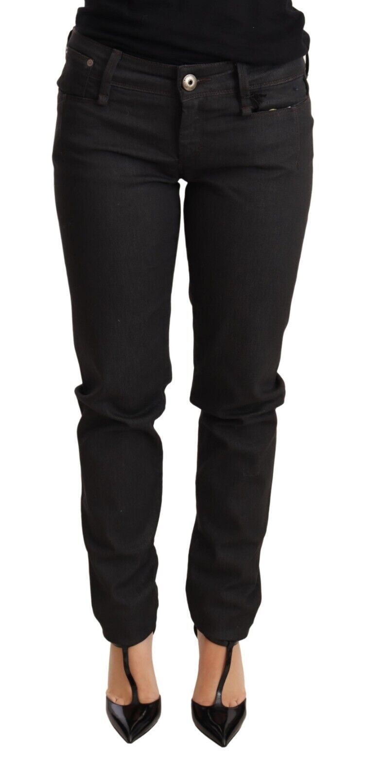 Ermanno Scervino Schwarze Skinny Slim Trouser Baumwolljeans mit niedriger Taille