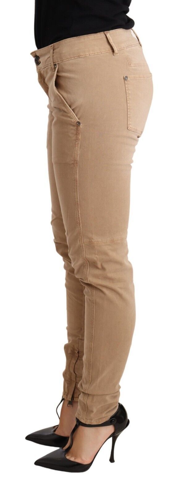 Ermanno Scervino Braune Skinny-Denim-Hose mit niedriger Taille Baumwolljeans