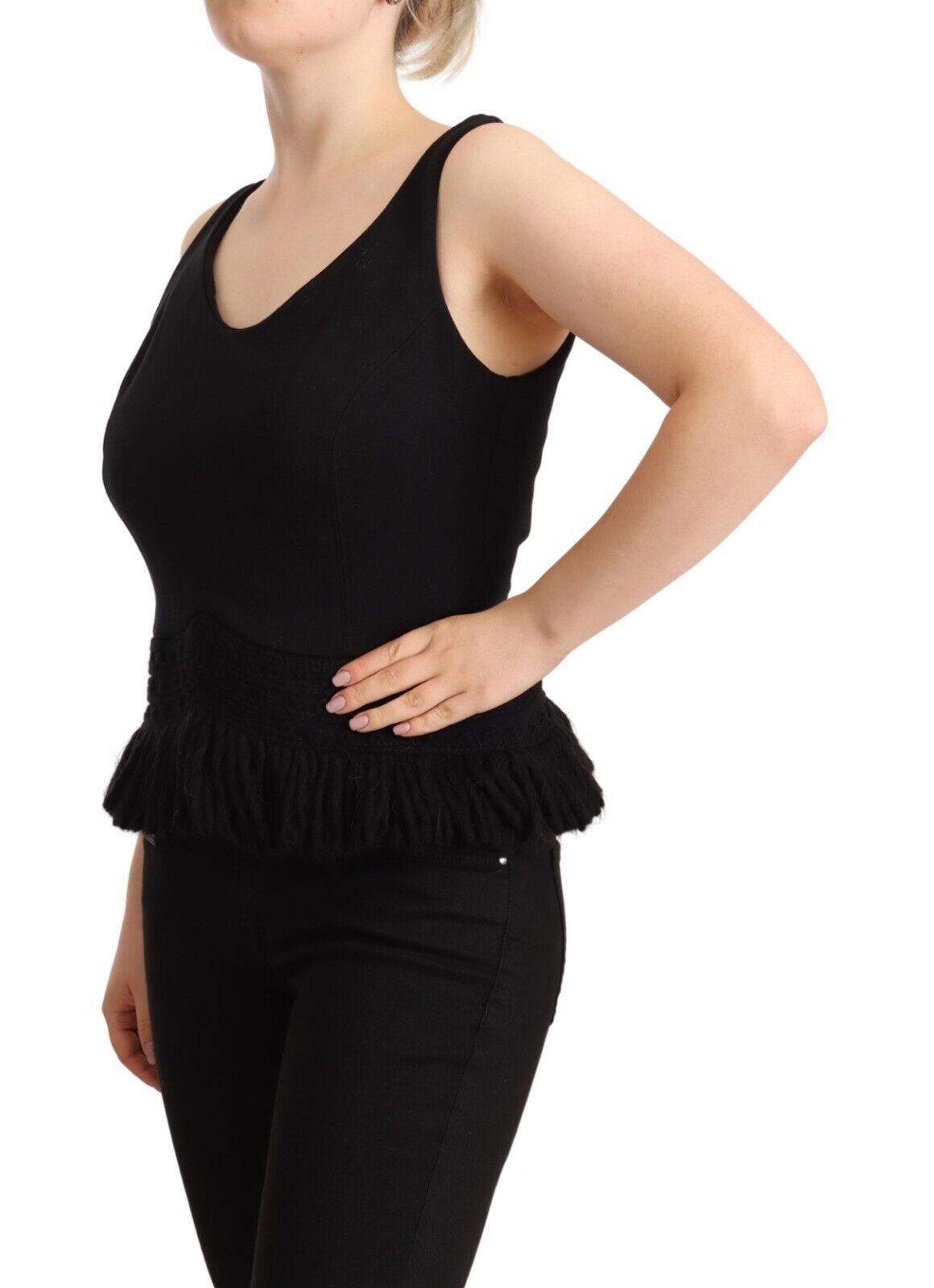Ermanno Scervino Schwarzes Cotton Sleevelesss Tank Casual Top