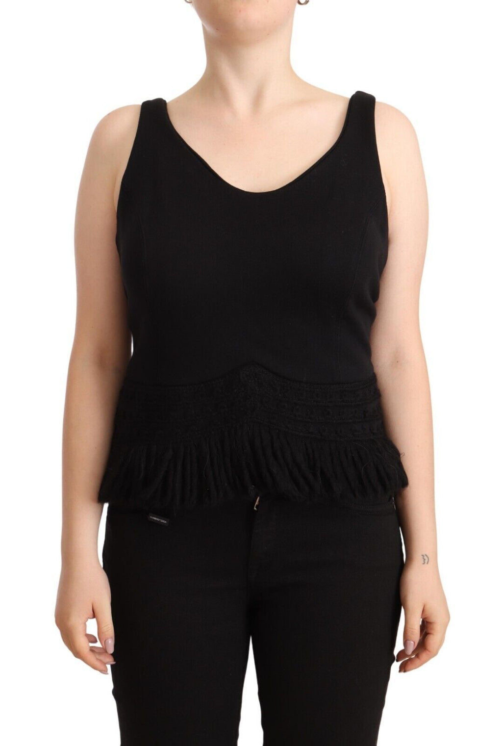 Ermanno Scervino Schwarzes Cotton Sleevelesss Tank Casual Top