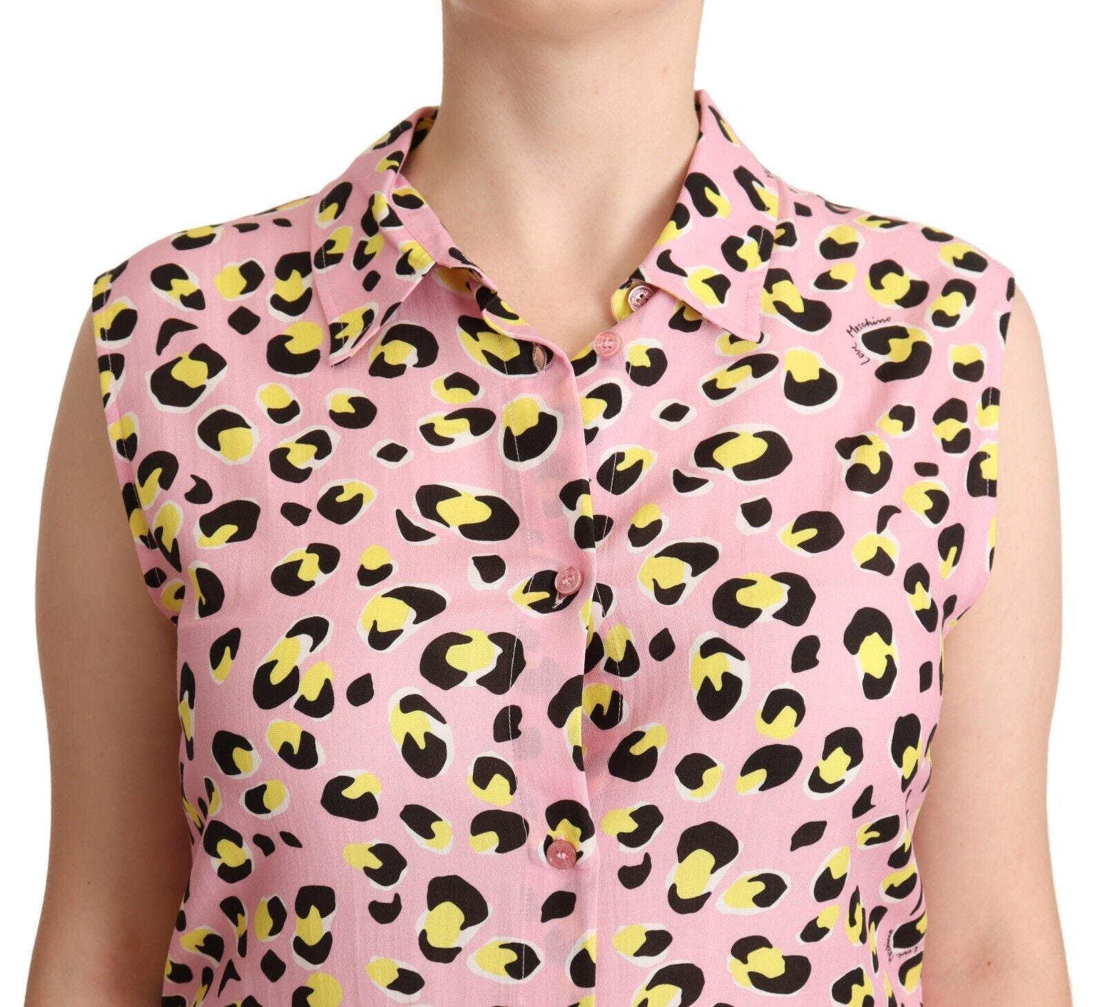Love Moschino Pinkes ärmelloses Poloshirt mit Leopardenmuster