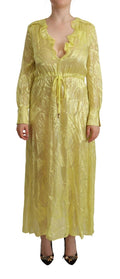 Patrizia Pepe Gelbes Seidenkleid mit langen Ärmeln und tiefem Ausschnitt