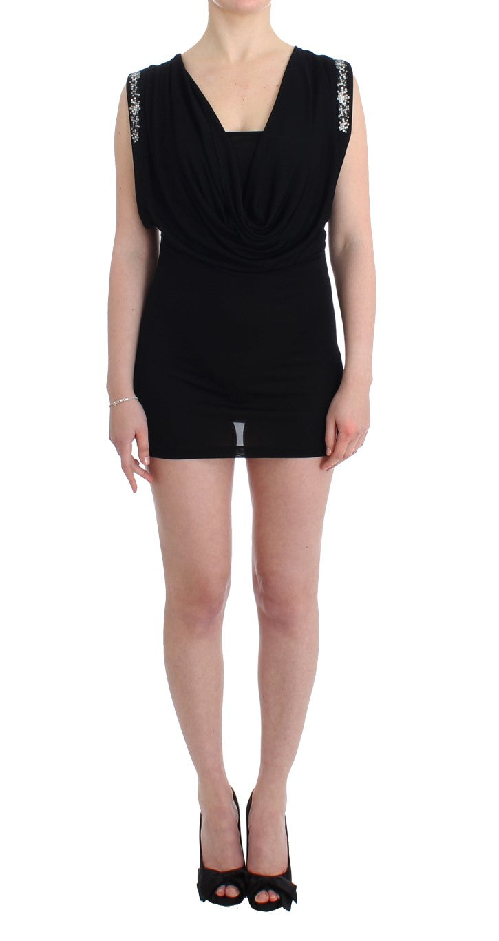 Roccobarocco Schwarzes verschönertes Jersey-Mini-Etuikleid