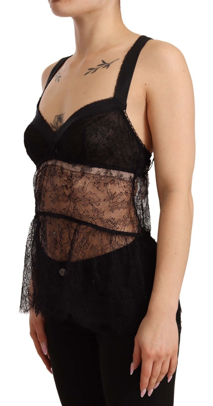 Dolce & Gabbana Schwarzes Seiden-Spitzen-Babydoll Nylon-Dessous Top