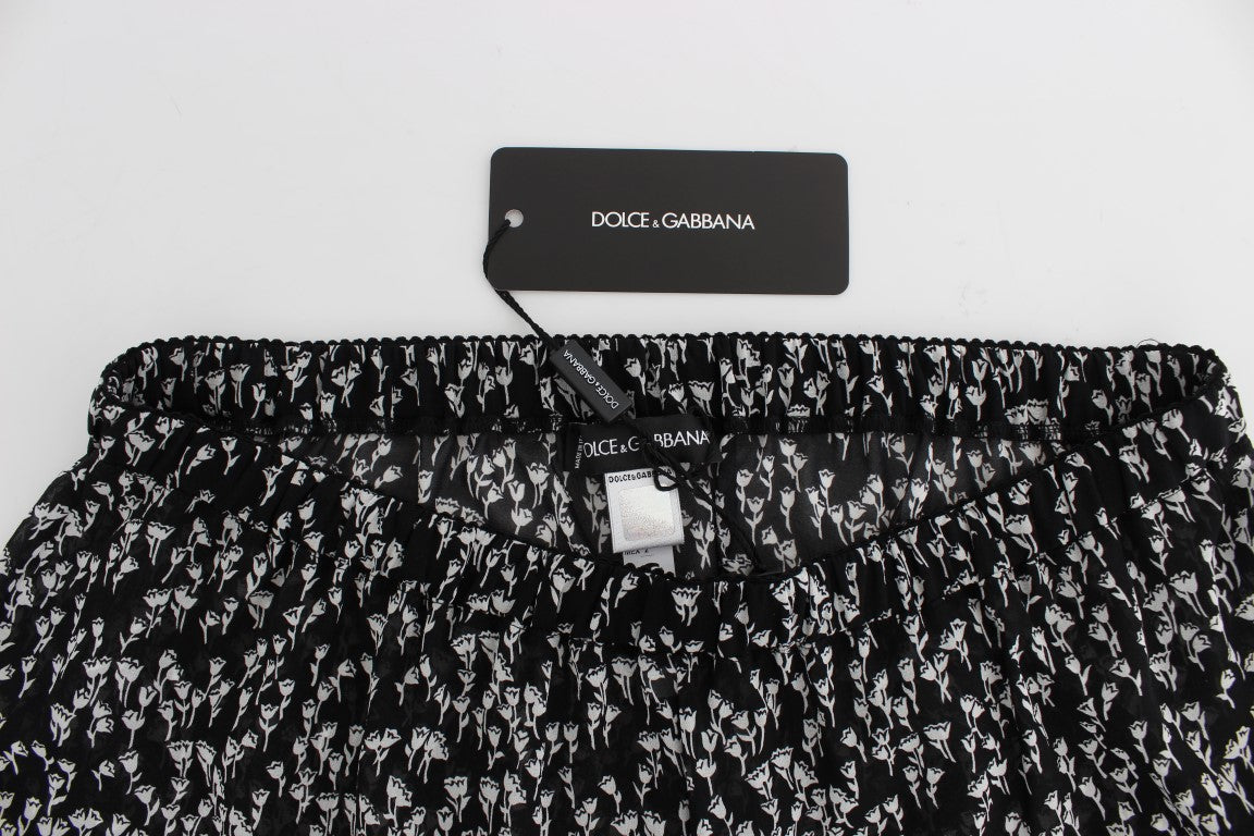 Dolce & Gabbana Schwarz Weiß Floral Spitze Seide Nachtwäsche Shorts