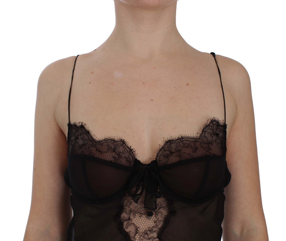 Dolce & Gabbana Schwarzes Seiden-Spitzen-Babydoll-Dessous-Top