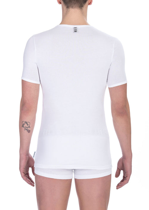 Bikkembergs Herren-T-Shirt mit V-Ausschnitt aus weißer Baumwolle